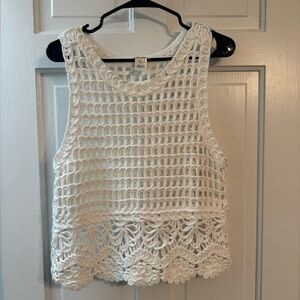 Ultra Pink Cream Crochet Tank Top Size L 100% Cotton